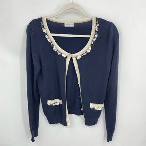 Japanese Lodispotto Kawaii Gyaru navy blue Floral Knitted Cardigan Top